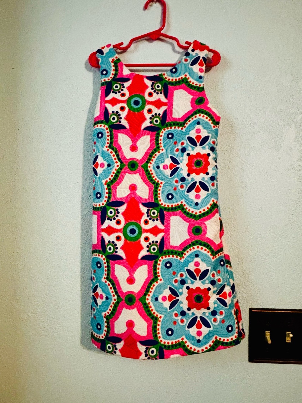 Super cute! Rare Editions Bright Pink, Blue & Green Patterned Girls Dress